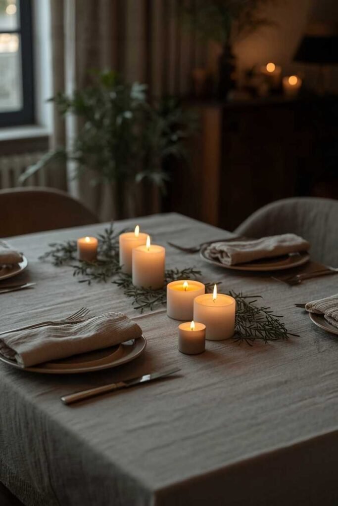 Cozy tablecloth decor with candles