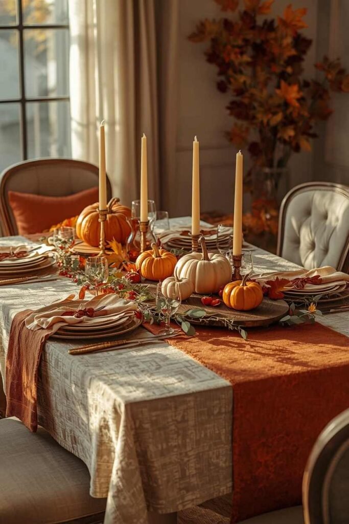 Thanksgiving tablecloth decor with autumn accents