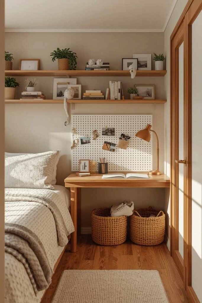 DIY teenage bedroom study corner with organized desk