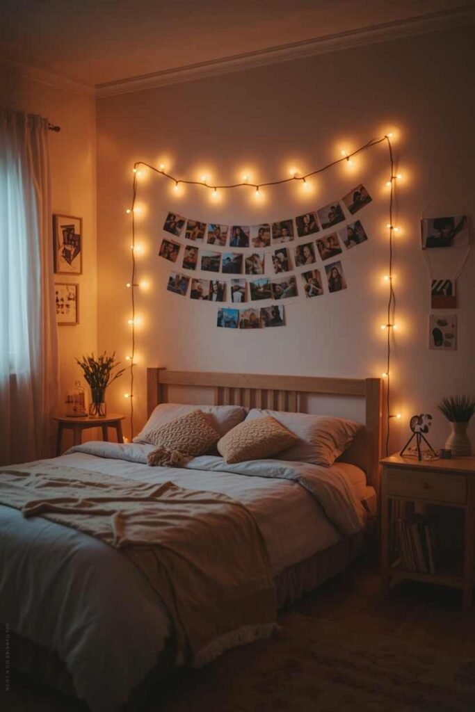 DIY string light decor for a cozy teenage bedroom