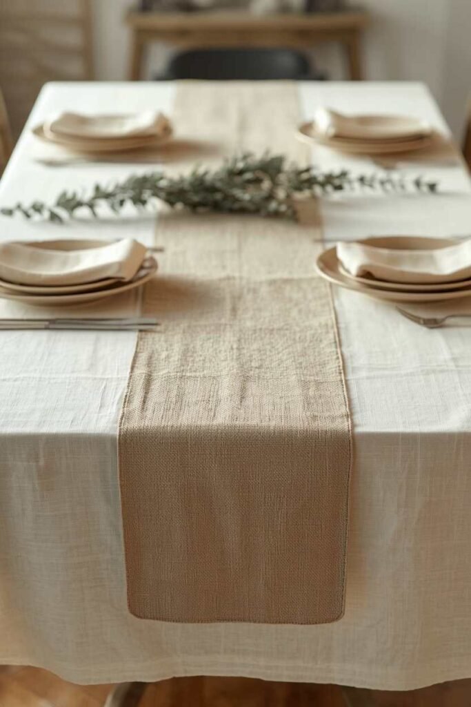 Tablecloth layered with a table runner