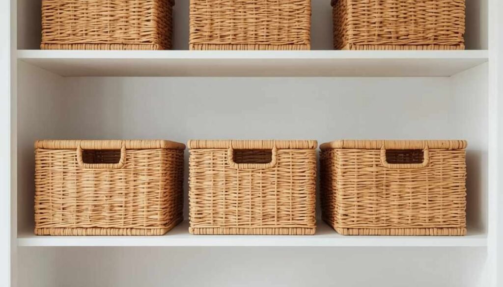 wicker baskets used for minimalist home organization