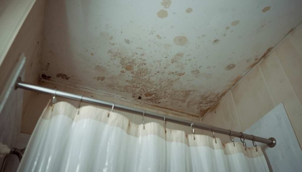 Mold on bathroom ceiling caused by moisture