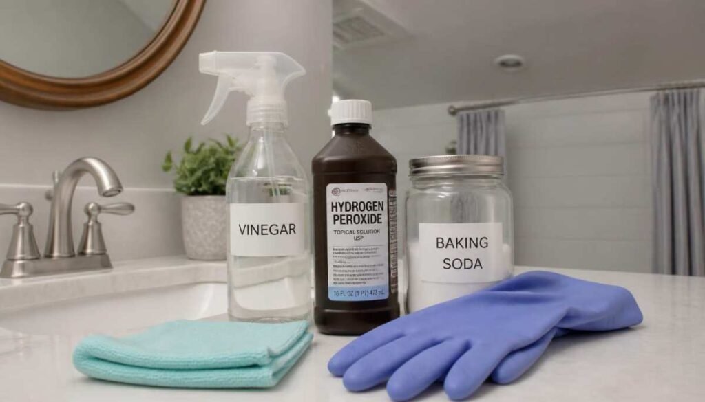 Bleach-free mold cleaning solution for bathroom ceiling