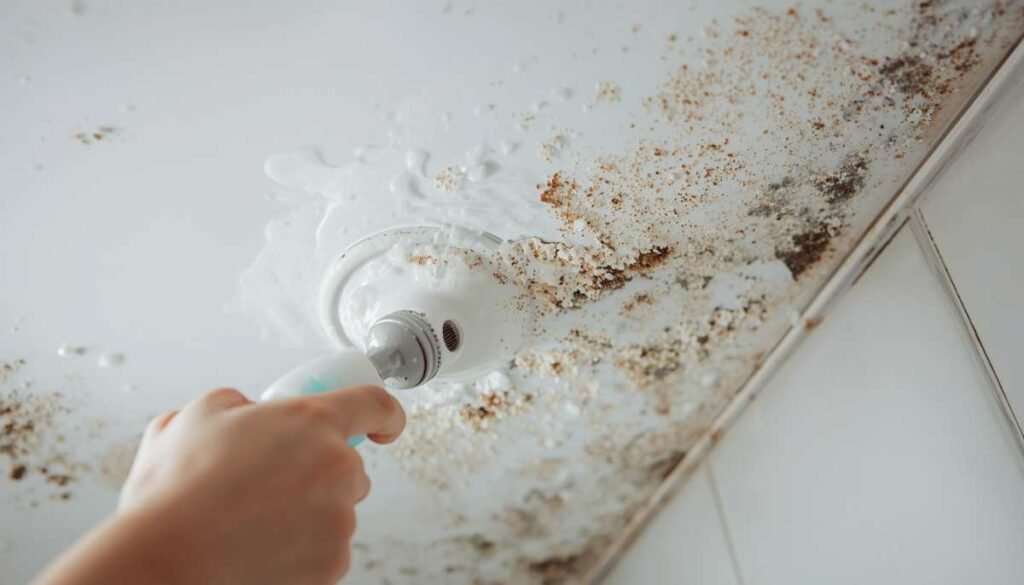 Letting mold cleaner sit on bathroom ceiling
