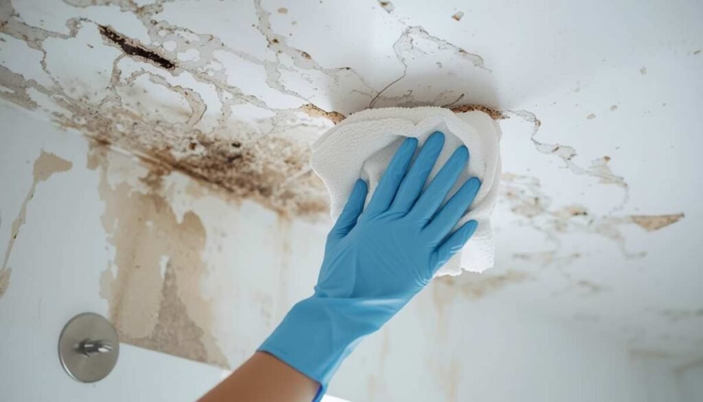 Drying bathroom ceiling after mold removal