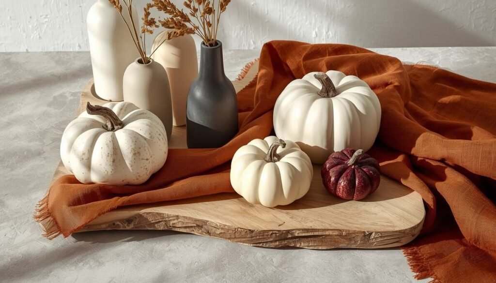 Cream, charcoal and burnt-orange accents for coordinated Halloween decor